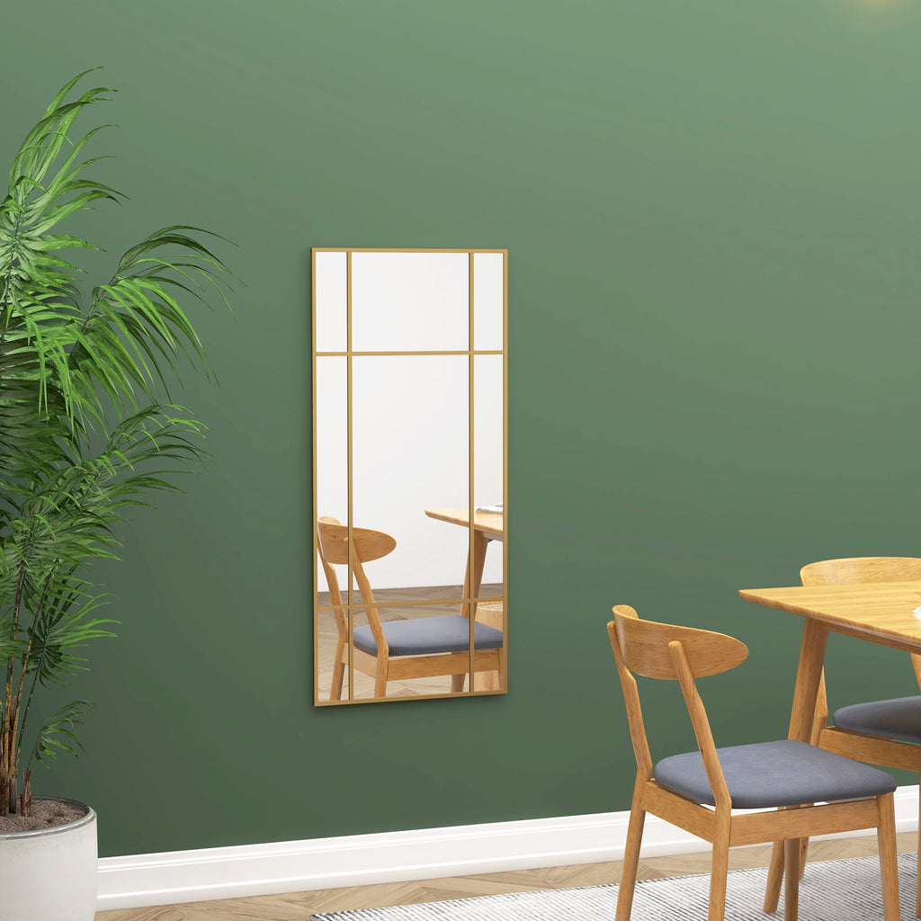Miroir mural verrière rectangulaire style fenêtre, horizontal ou vertical avec 4 crochets, en métal doré - 110x50 cm-6