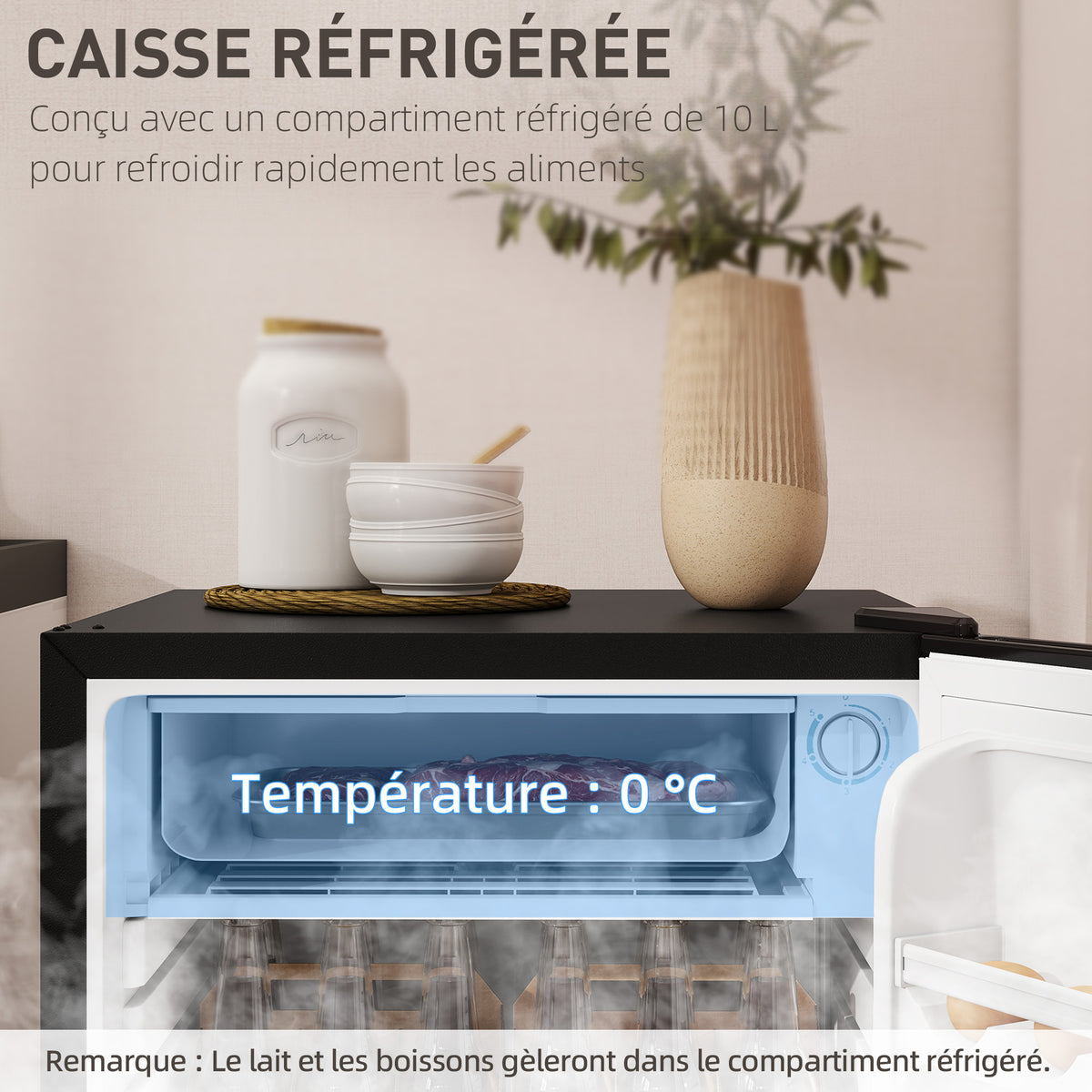 Réfrigérateur congélateur petit réfrigérateur 91 L étagères modulables design sous-comptoir 47,5 x 44,2 x 84 cm noir-4
