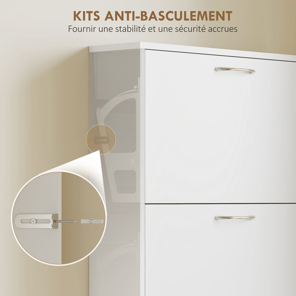 Meuble à chaussures 15 paires, armoire à chaussures étroite moderne avec 5 tiroirs rabattables, 65 x 17 x 180,5 cm blanc-4