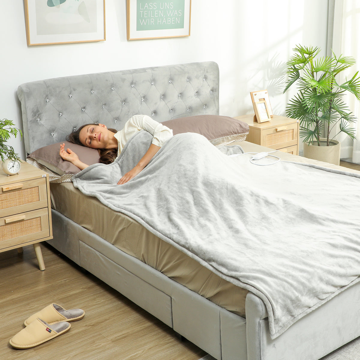 Couverture chauffante, plaid chauffant, 9 niveaux de chauffage, minuterie 9H, lavable en machine, 180x130cm, gris-9