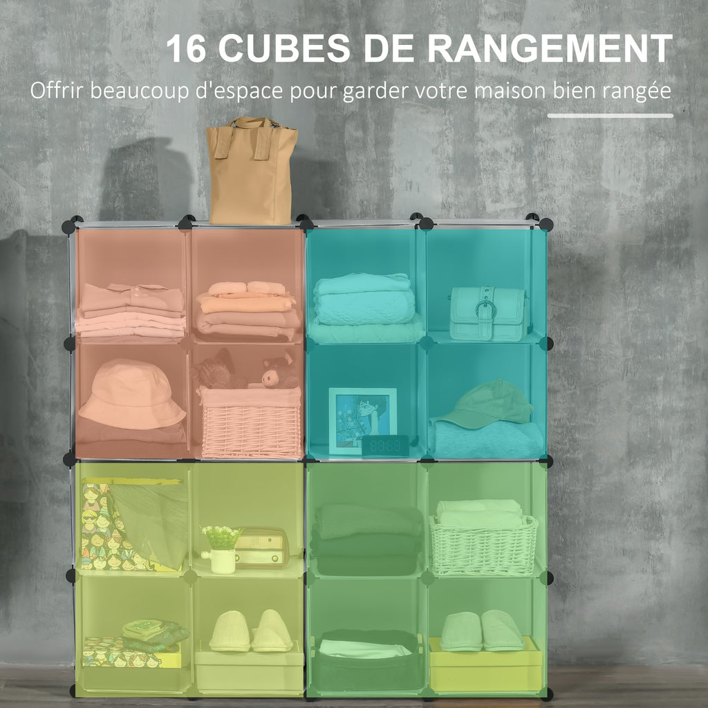 Meuble de rangement modulable, 16 cubes, meuble à chaussures, vêtements, livres, jouets, blanc-3