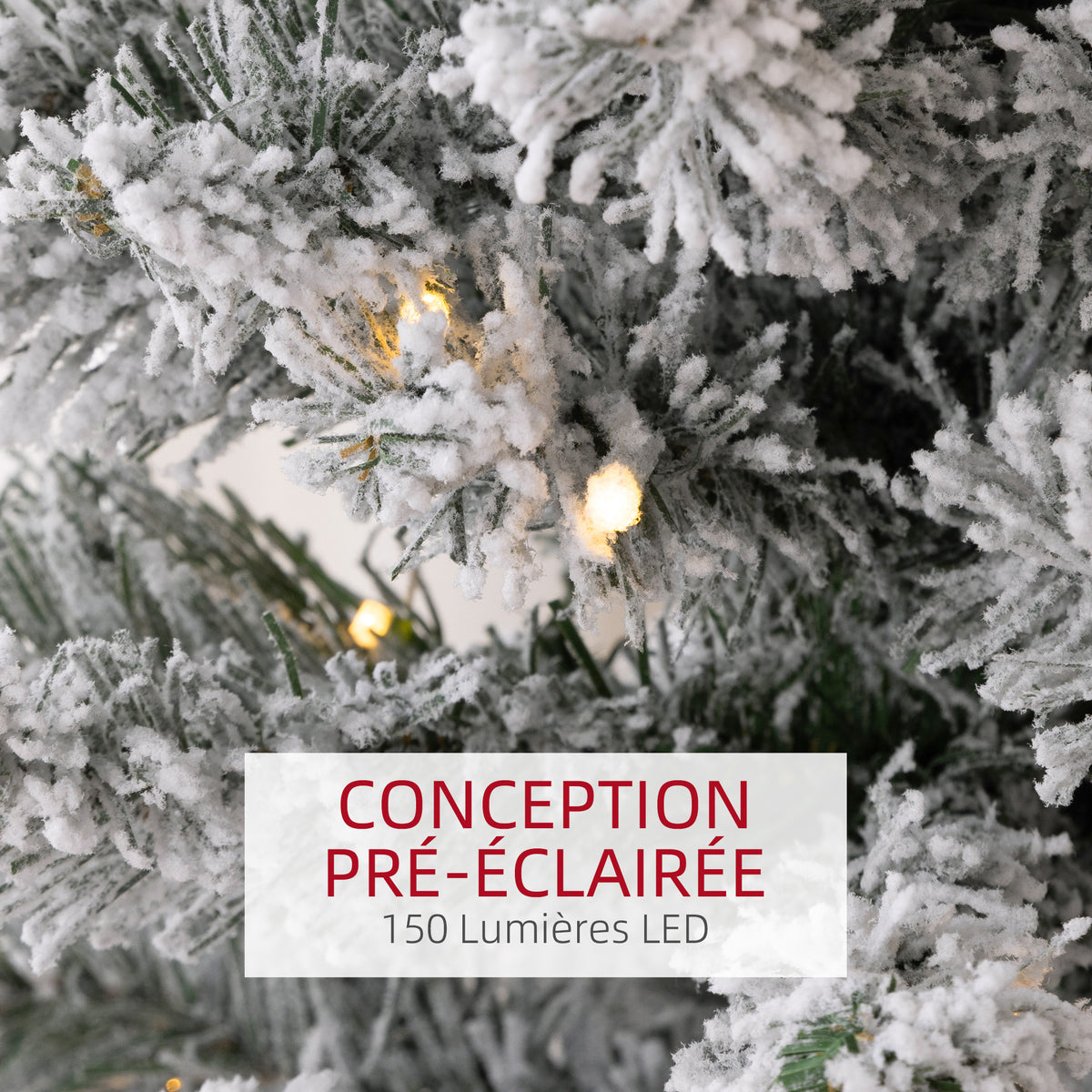 Sapin de Noël artificiel 180 cm avec éclairage LED blanc chaud, 329 branches enneigées, base en métal, réaliste et fin-4