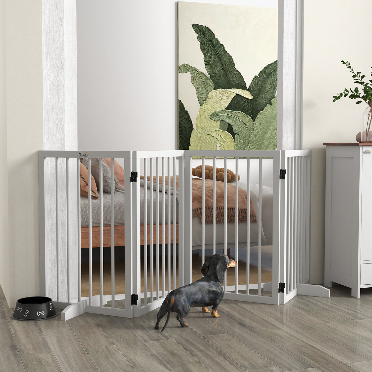 Barrière de sécurité modulable pliable pour animaux de compagnie avec pied de support, bois massif, 206 x 35,5 x 76 cm-1