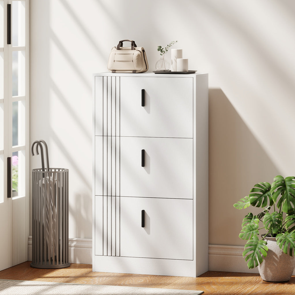 Meuble à chaussures armoire à chaussures à 3 abattants 18 paires grande capacité en bois 63 x 24 x 117 cm blanc-9