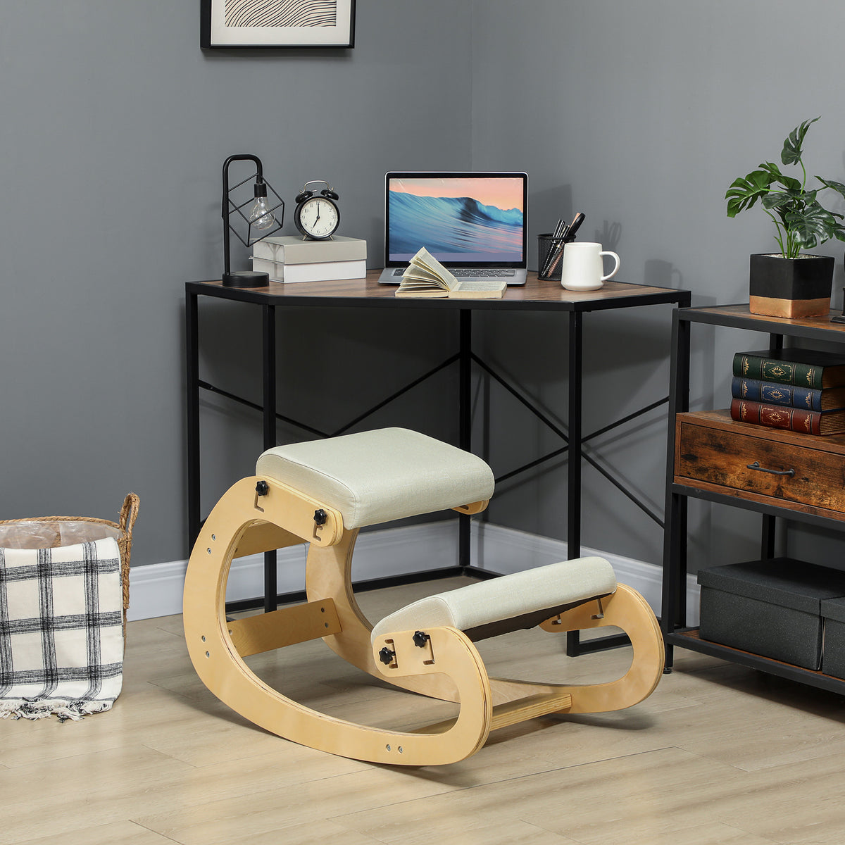 Siège assis genoux, siège ergonomique en bois avec fonction à bascule, chaise à genoux réglable pour bureau à domicile-1