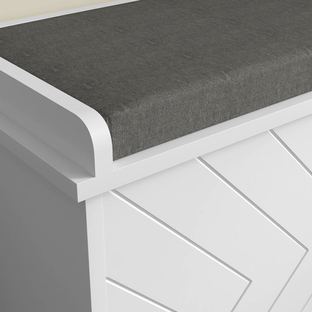 Banc à chaussures avec tiroir rabattable, coussin d'assise et étagère réglable, 100 x 26 x 48 cm, blanc-7