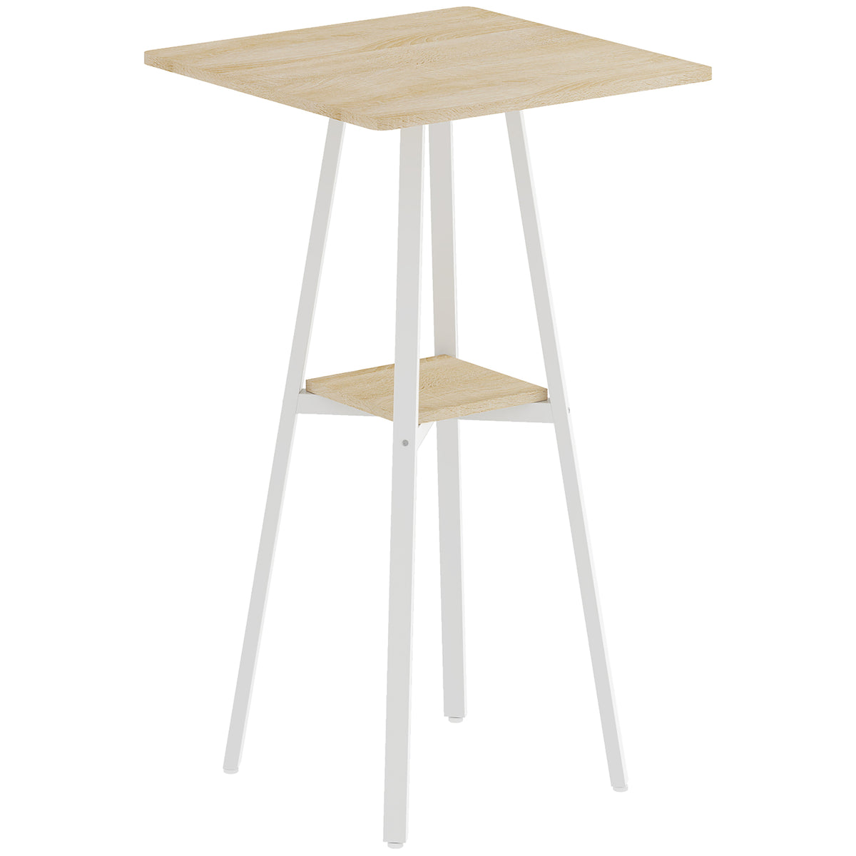 Table de bar carrée pour 2 personnes, table haute cuisine mange-debout avec étagère, 55 x 55 x 95 cm, naturel et blanc-0
