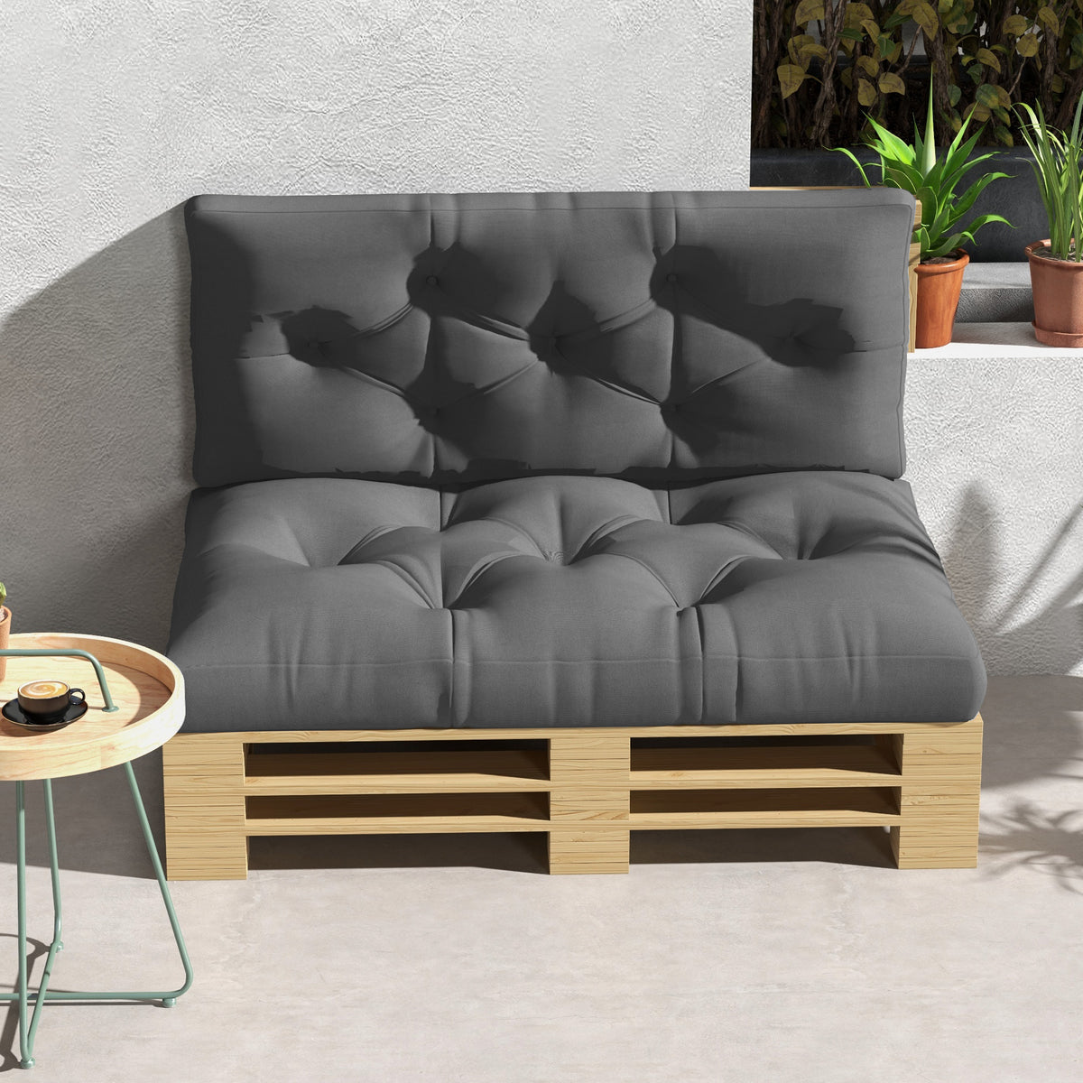 Ensemble de 2 coussins pour canapé palette 2 places dim. 120L x 80l x 12H cm Polyester gris-6
