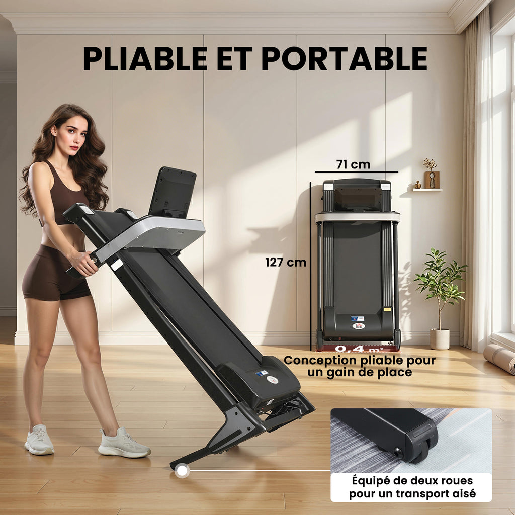 Tapis de Course Electrique Pliable - Tapis Roulant 1-12 Km/h 500 W écran LCD 12 programmes Noir-4