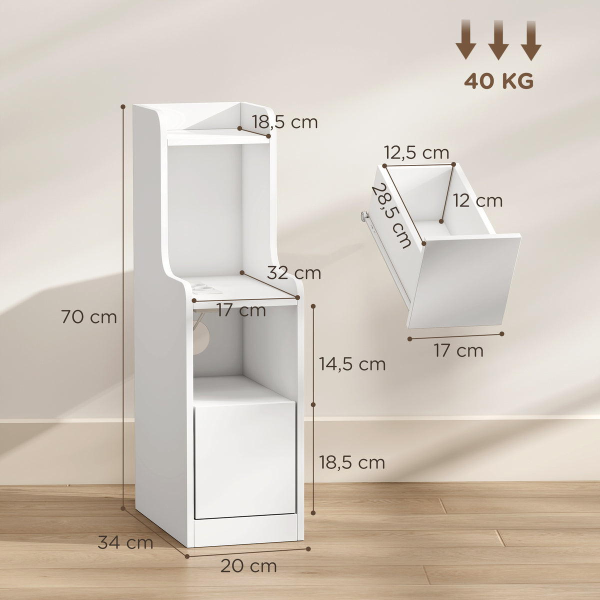 Lot de 2 Tables de Chevet avec Station de Charge, Tables de Nuit Modernes avec Tiroir, Étagères Ouvertes, Blanc-2