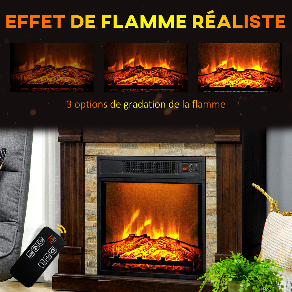 Cheminée électrique, cheminée décorative 1800W effet flamme, luminosité et température réglables, 80x21,6x67,8cm, marron-3