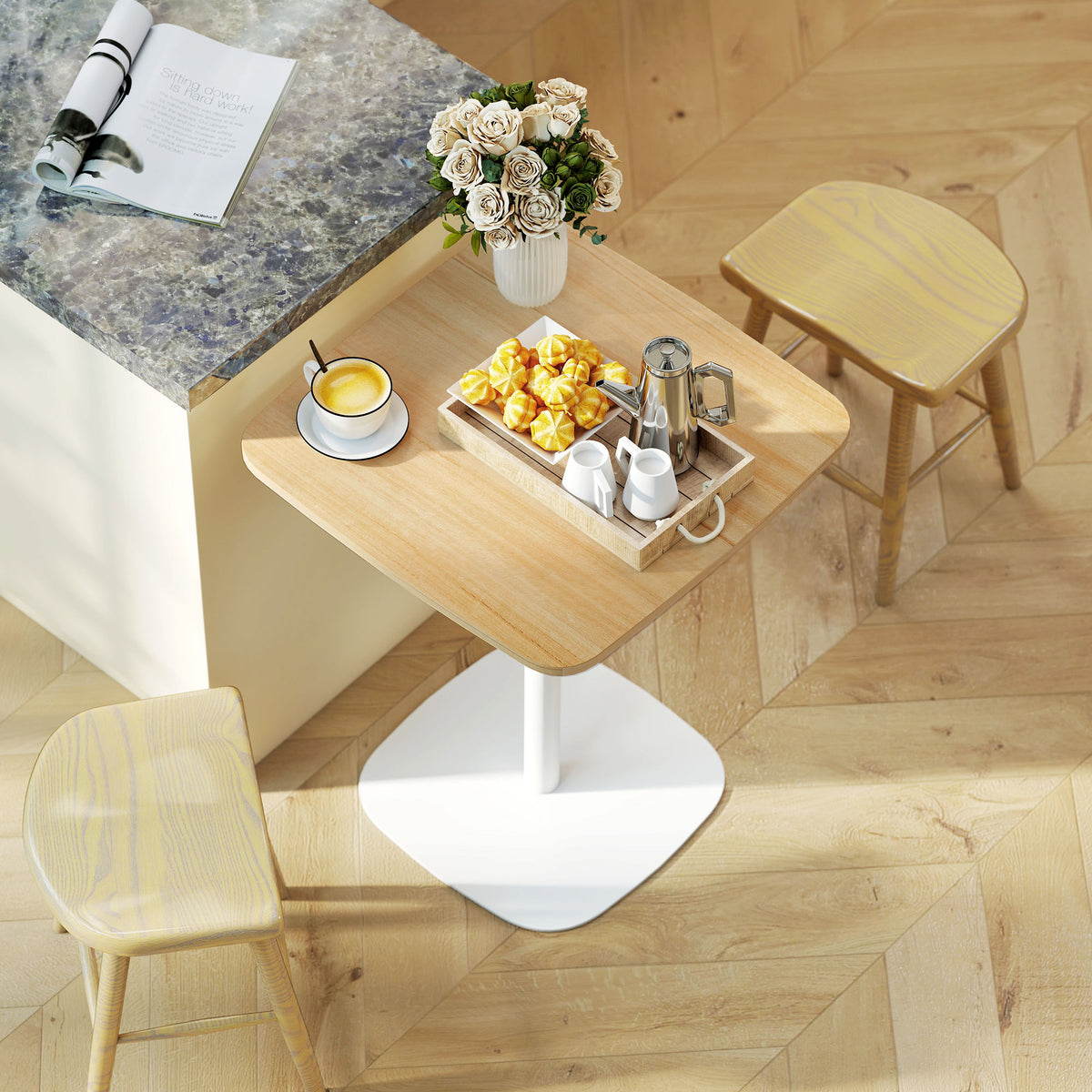Table à manger carrée pour 2 personnes table de cuisine plateau en effet bois base carrée 60x60x75cm effet bois naturel-7