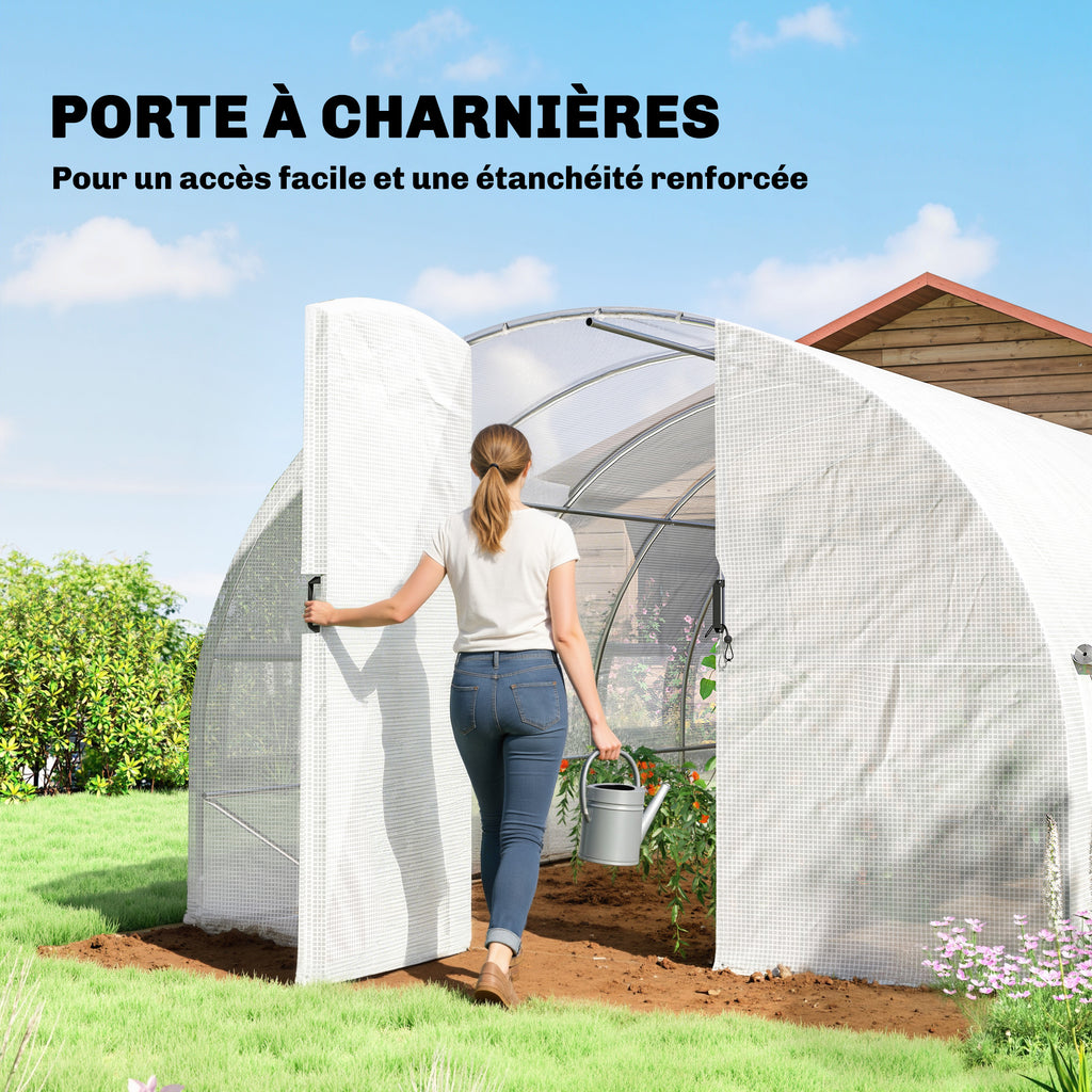 Serre Tunnel de Jardin 18m², Serre de Jardin Tunnel avec Porte et 12 Fenêtres avec Moustiquaires, 295x597x200cm, Blanc-5