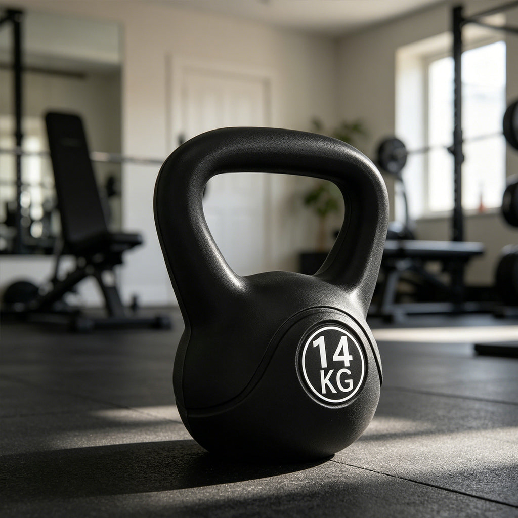 Kettlebell 14 kg, haltère avec poignée ergonomique, haltère à boule, musculation, entraînement, 27 x 21 x 31 cm noir-1