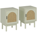 Lot de 2 tables de chevet, table de nuit avec porte en résine tressée, étagère réglable 40 x 35 x 58 cm, vert clair-0