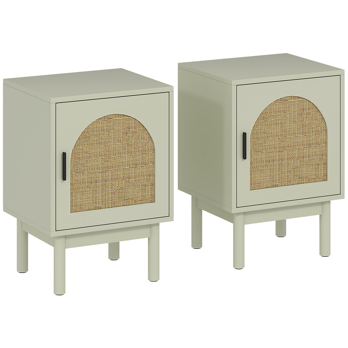 Lot de 2 tables de chevet, table de nuit avec porte en résine tressée, étagère réglable 40 x 35 x 58 cm, vert clair-0