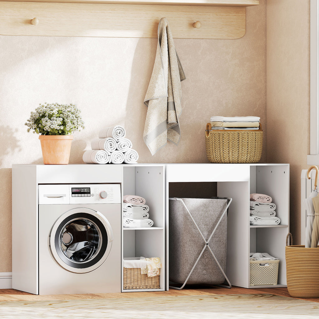 Meuble machine à laver, armoire machine a laver et sèche-linge avec 2 compartiments ouverts, 96 x 60 x 90,5 cm, blanc-8