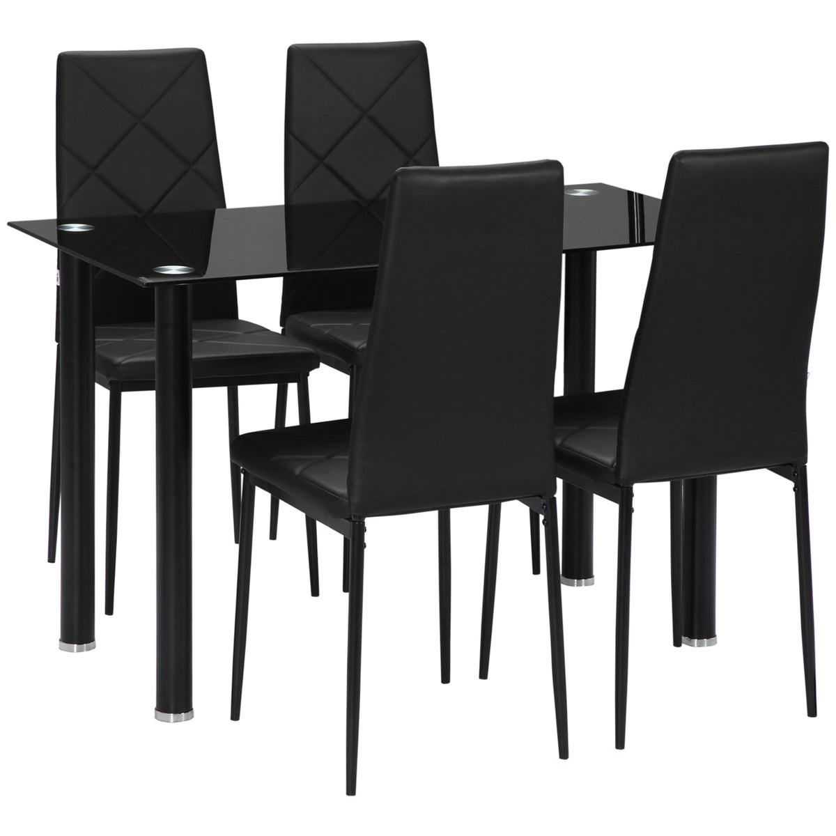 Ensemble de table à manger avec 4 chaises plateau en verre trempé, pieds en acier, pour cuisine salon noir-0