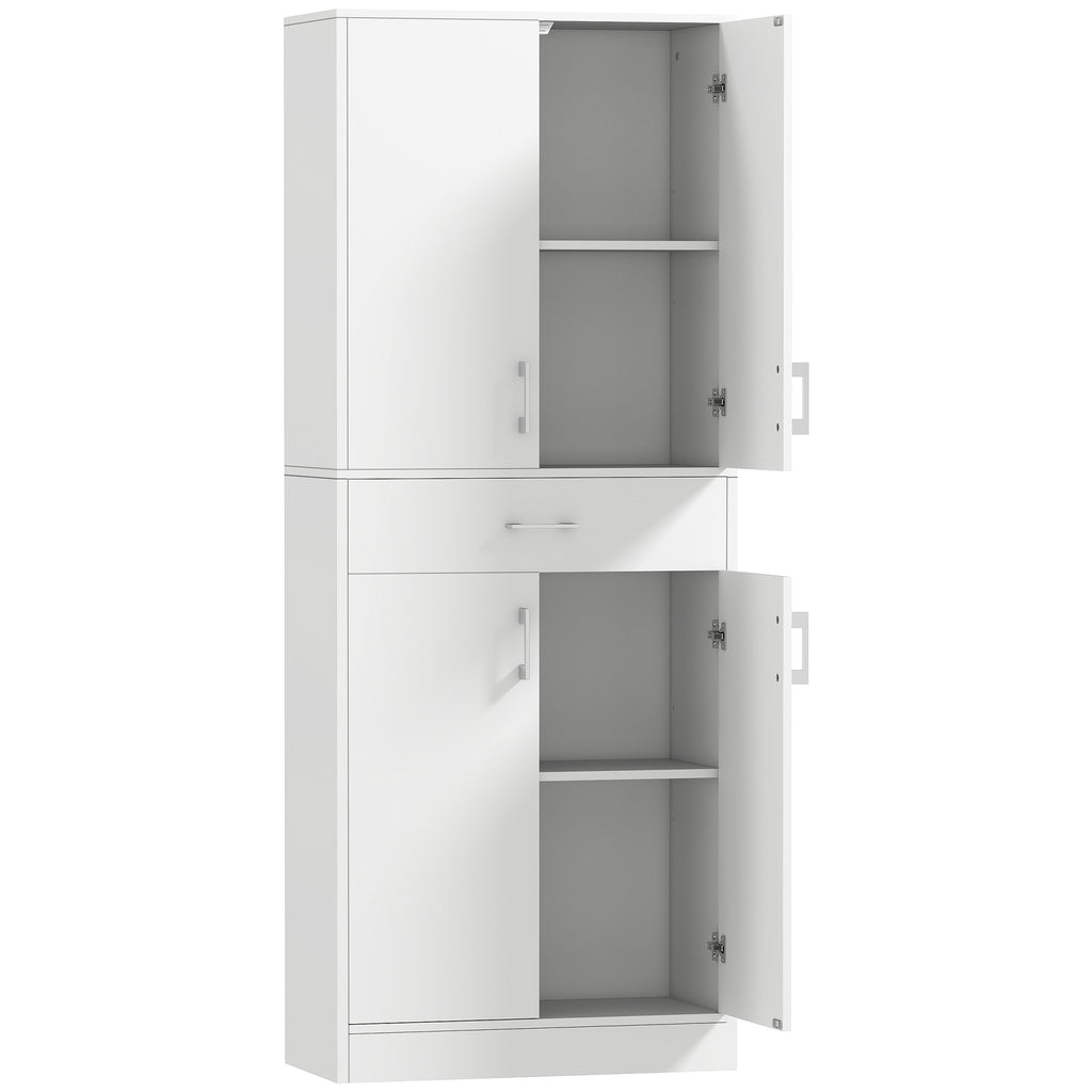 Buffet haut armoire de cuisine 4 portes 2 placards et 1 tiroir central hauteur 180 cm avec 2 étagères réglables blanc-0