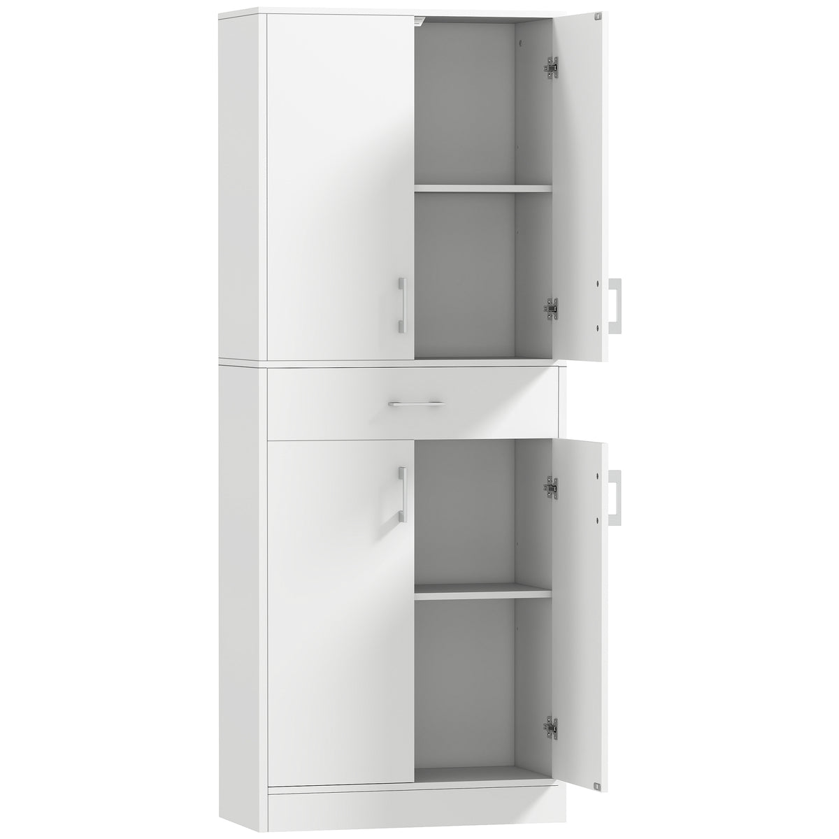 Buffet haut armoire de cuisine 4 portes 2 placards et 1 tiroir central hauteur 180 cm avec 2 étagères réglables blanc-0