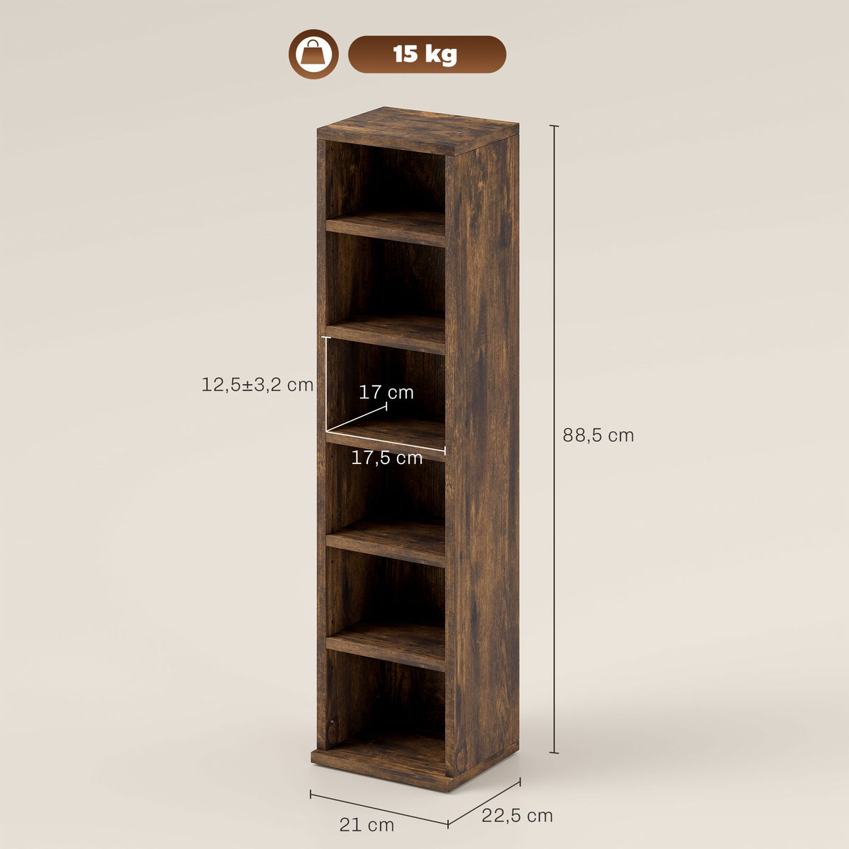 Lot de 2 étagères colonnes armoire de rangement CD 12 compartiments 21 x 22,5 x 88,5 cm capacité 204 CD brun rustique-2