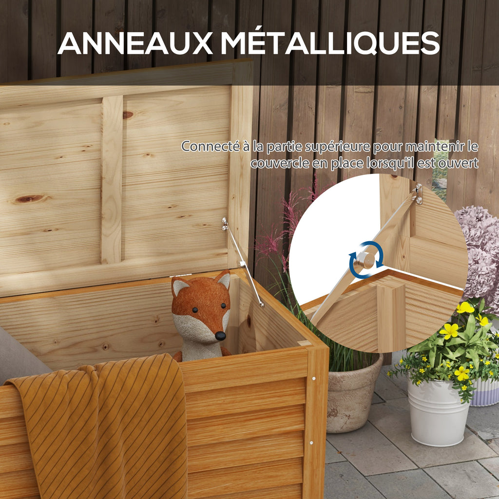 Coffre de rangement extérieur jardin 176L en bois avec poignée, dim. 130L x 50l x 45H cm-4