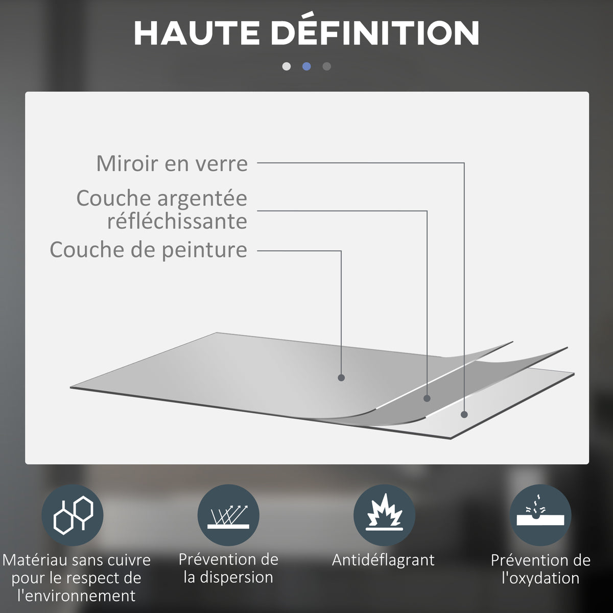 Miroir rond lumineux LED de salle de bain Ø 70 cm mural avec éclairage interrupteur tactile système antibuée  35 W gris-7