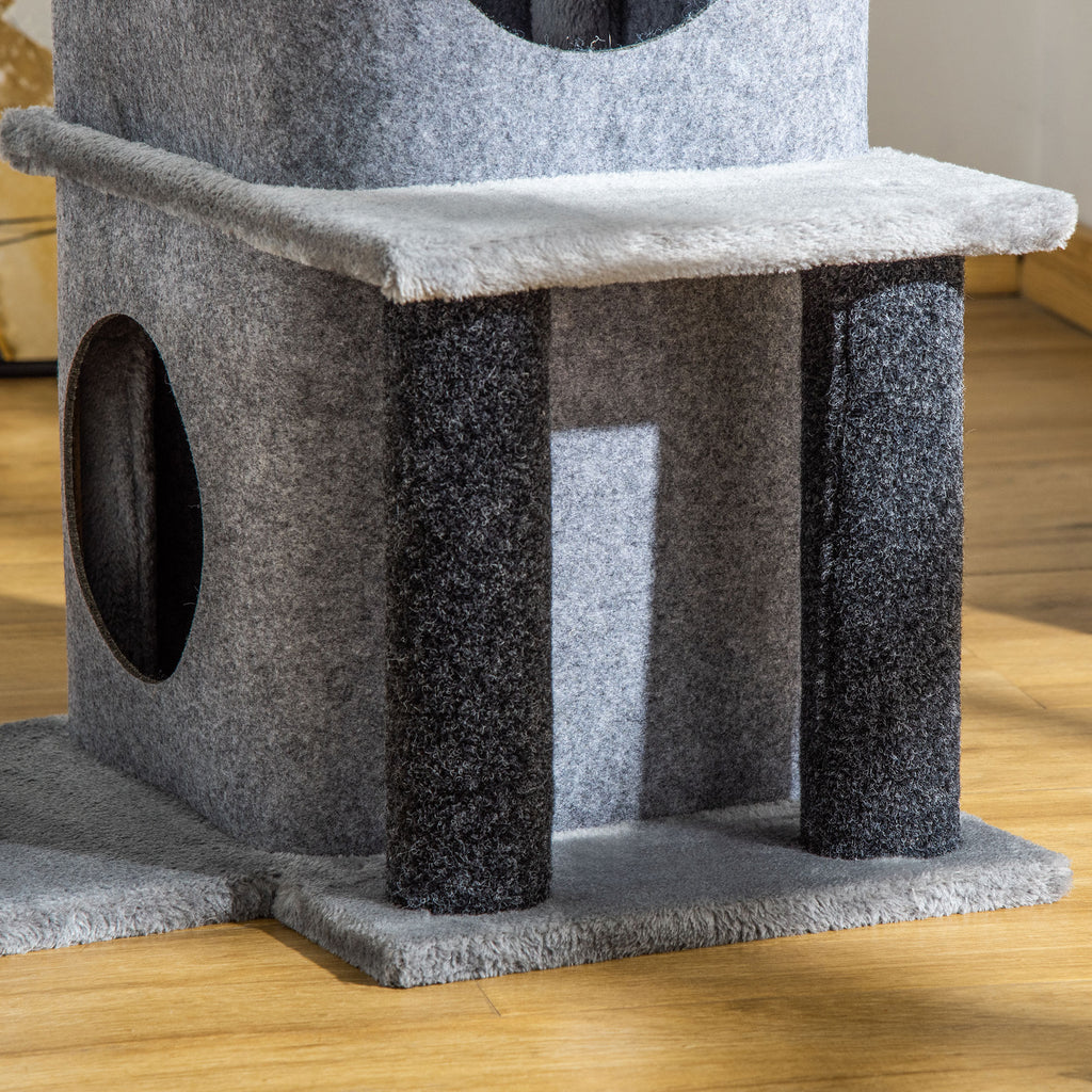 Arbre à chats design cosy chic multi-équipements centre d'activités niches plateformes lit jeu boule feutres amovibles lavables panneaux de particules peluche courte 48 x 48 x 100 cm gris-8