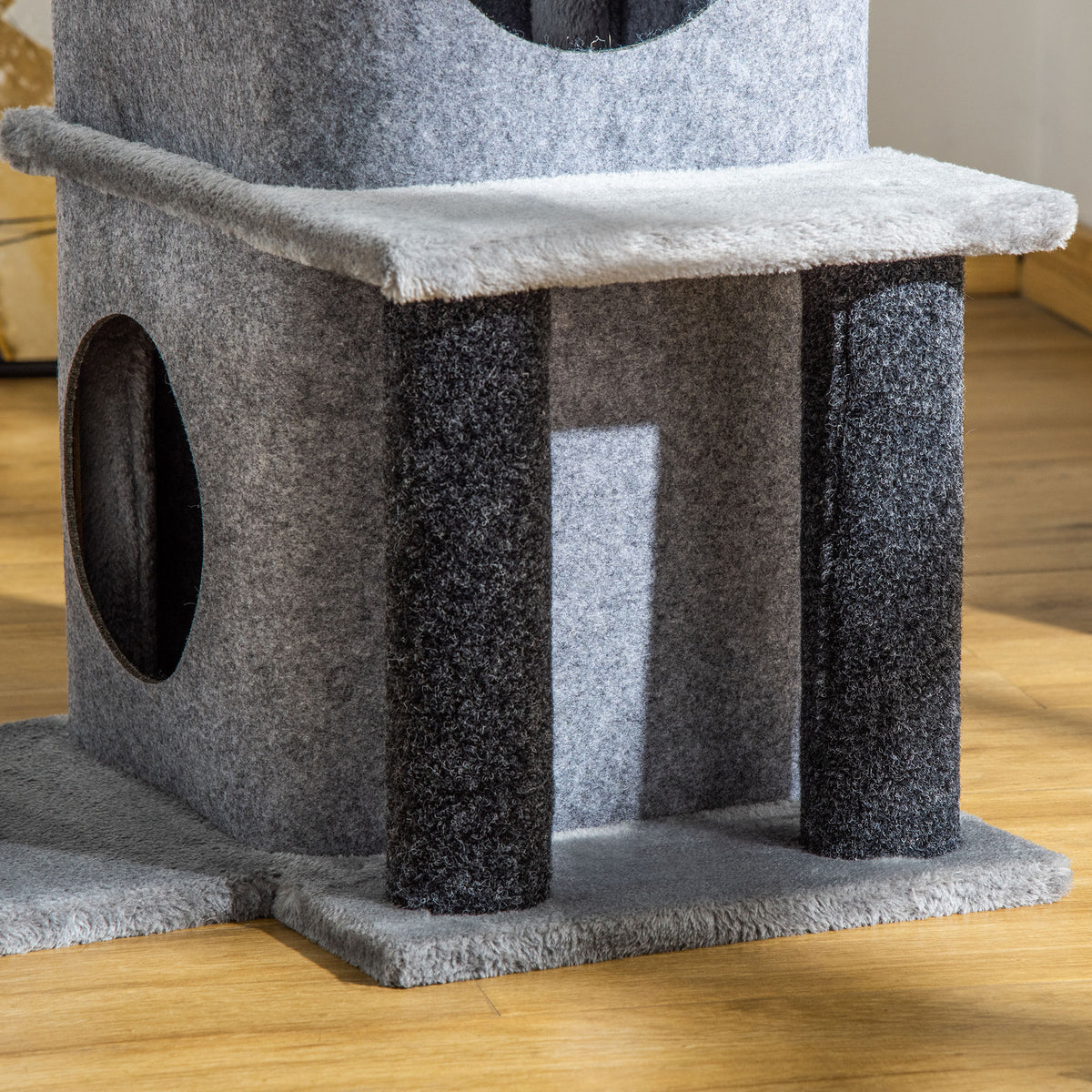 Arbre à chats design cosy chic multi-équipements centre d'activités niches plateformes lit jeu boule feutres amovibles lavables panneaux de particules peluche courte 48 x 48 x 100 cm gris-8