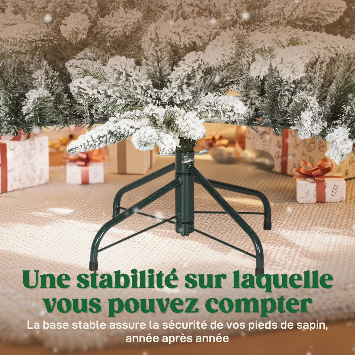 Sapin de Noël artificiel floqué de neige 150 cm, arbre de Noël avec 768 branche, support en métal pliable, vert-7