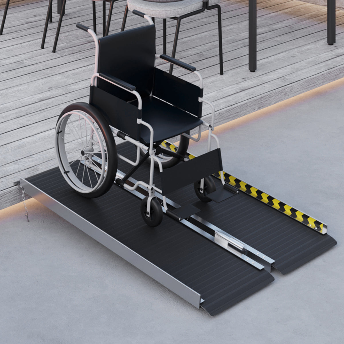 Rampe de fauteuil roulant pliable rampe de chargement sablage antidérapante en alliage d'aluminium 122 x 73,6 cm noir-1