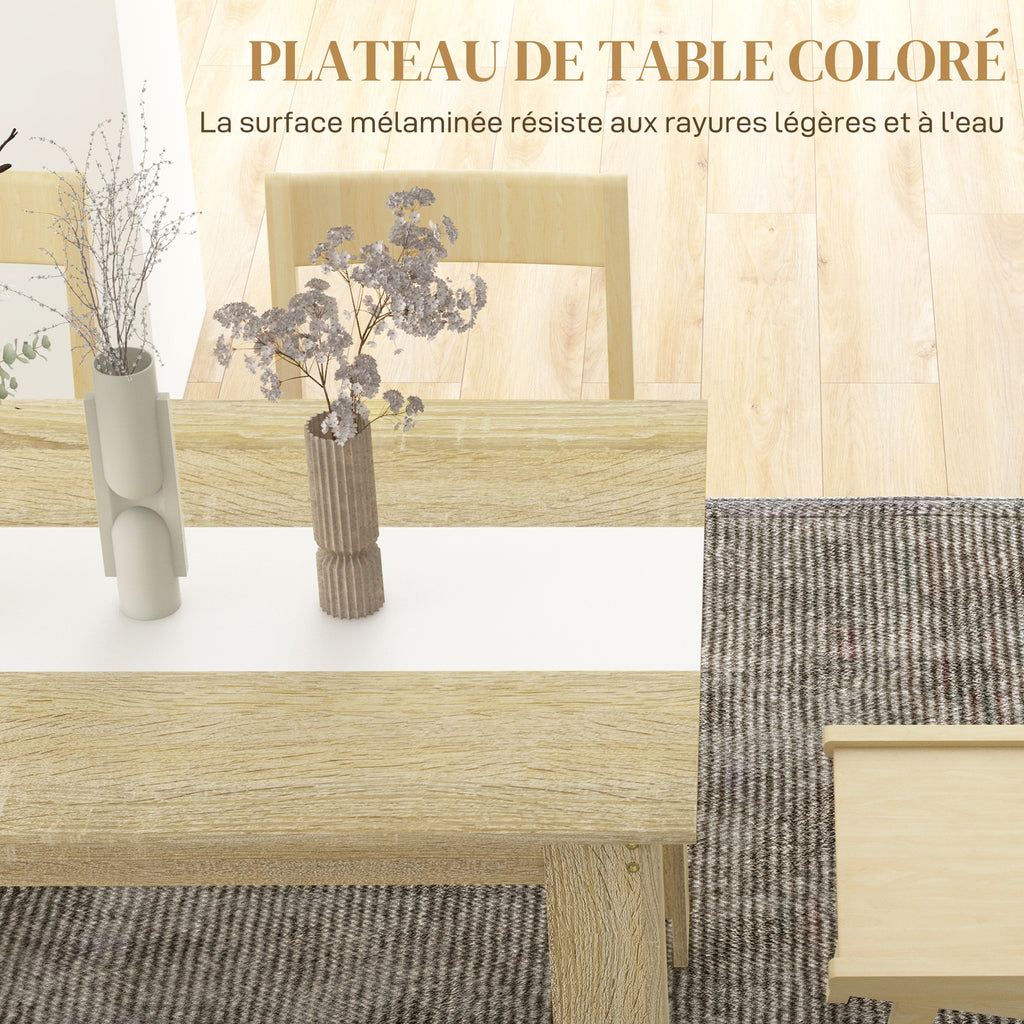 Table de salle à manger pour 6 personnes en bois aspect naturel et blanc, dim. 140L x 90l x 75H cm-4