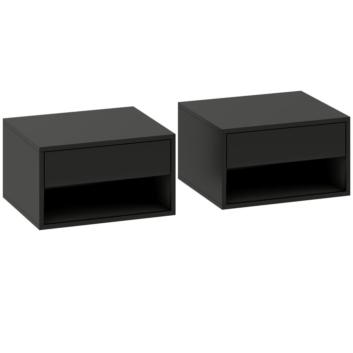 Lot de 2 tables de chevet murales, tables de nuit, tiroir, compartiment ouvert, plateau, 37 x 32 x 21 cm, noir-0