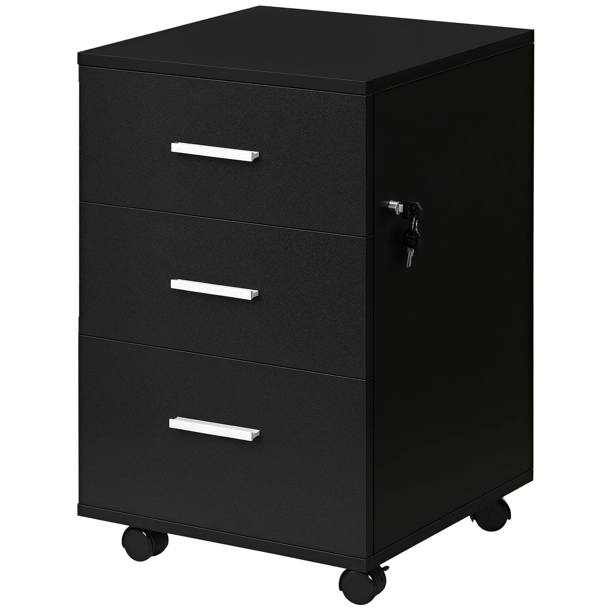Caisson de Bureau Rangement Bureau sur Roulettes 3 Tiroirs Verrouillables 40 x 40 x 61,5 cm Noir-0