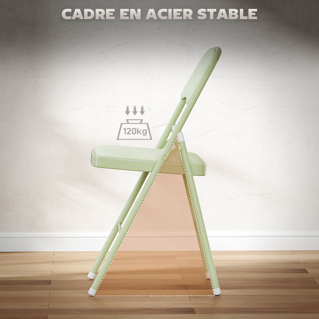 Lot de 4 chaises pliantes et portables intérieur avec assises et dossiers rembourrés en velours, cadre en acier, vert-6