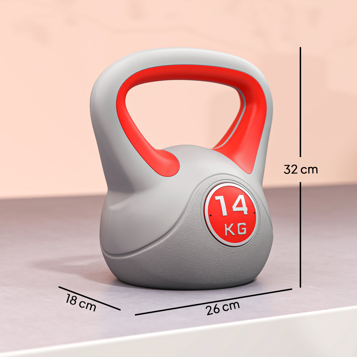 Kettlebell 14 kg, haltère avec poignée ergonomique, haltère à boule, musculation, entraînement, 26 x 18 x 32 cm, rouge-2