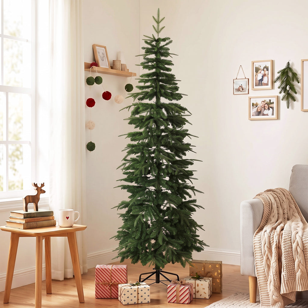 Sapin de Noël Artificiel 210 cm, Branches Articulées en PE et PVC Ignifuges, Support en Acier Pliable, Vert-8