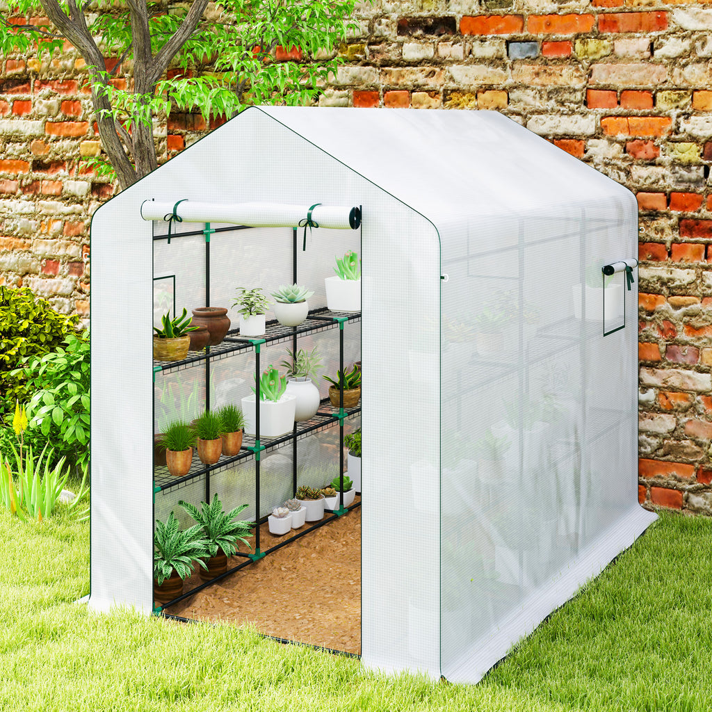 Serre de jardin 3 m² avec étagères 3 niveaux, PE renforcée 135 g/m² anti-UV, porte enroulable et fenêtres en maille-7