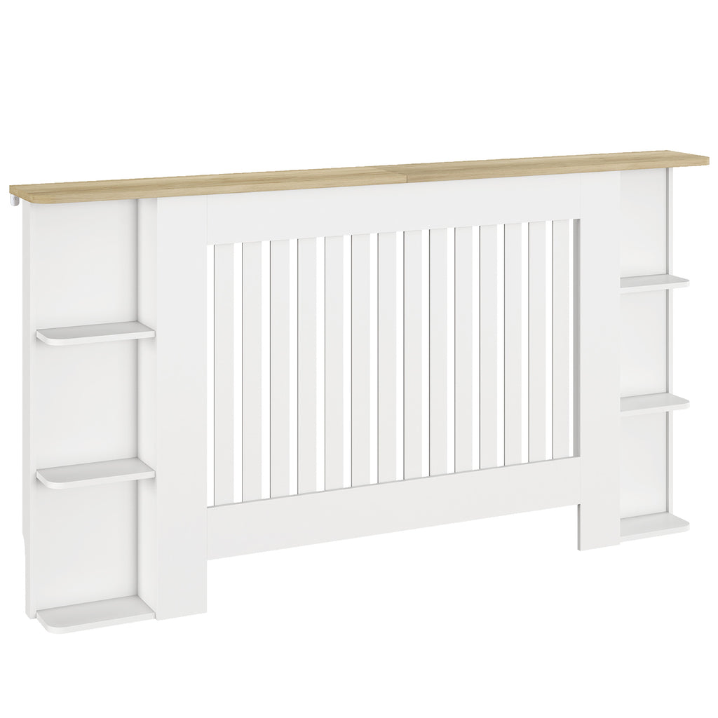 Cache-radiateur avec étagères de rangement ouvertes, couvercle de radiateur en bois à lattes, 152x19x83cm, blanc-0