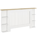 Cache-radiateur avec étagères de rangement ouvertes, couvercle de radiateur en bois à lattes, 152x19x83cm, blanc-0