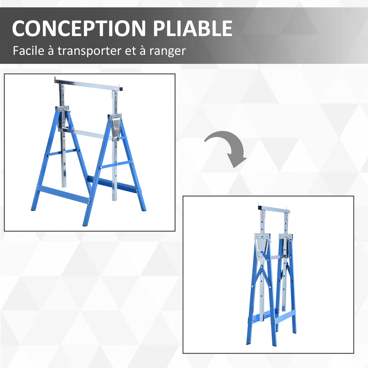 Lot de 2 Tréteaux Pliables Télescopiques Hauteur Réglable 80-130 cm Acier Bleu-5