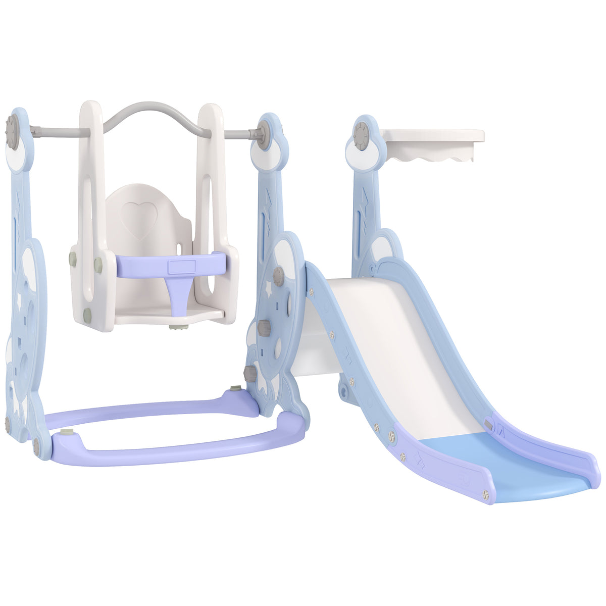 Toboggan et balançoire pour enfants 4 en 1 avec panier de basket et échelle, 147,5 x 160 x 107 cm, bleu clair-0