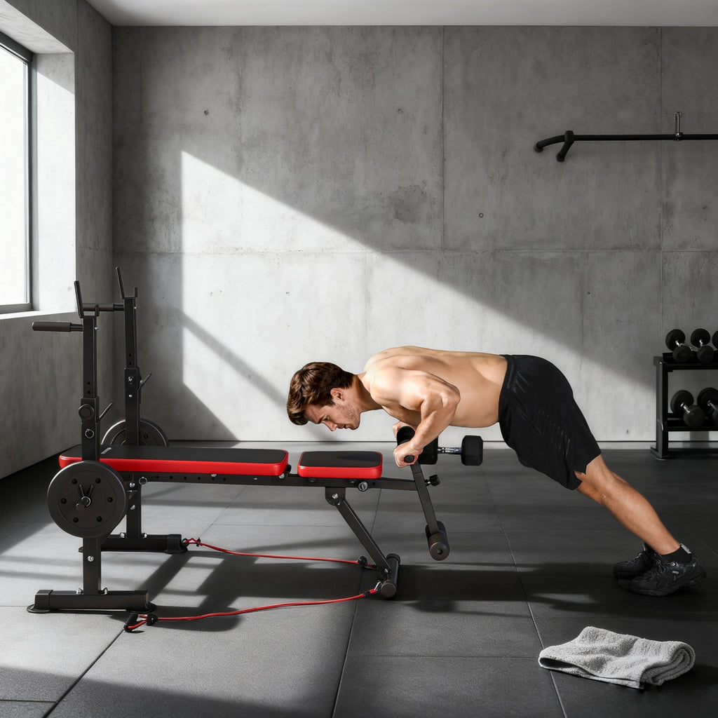 Banc de musculation complet multifonction avec dossier réglable, repose-jambes et support de poids 147x109x122cm noir-8