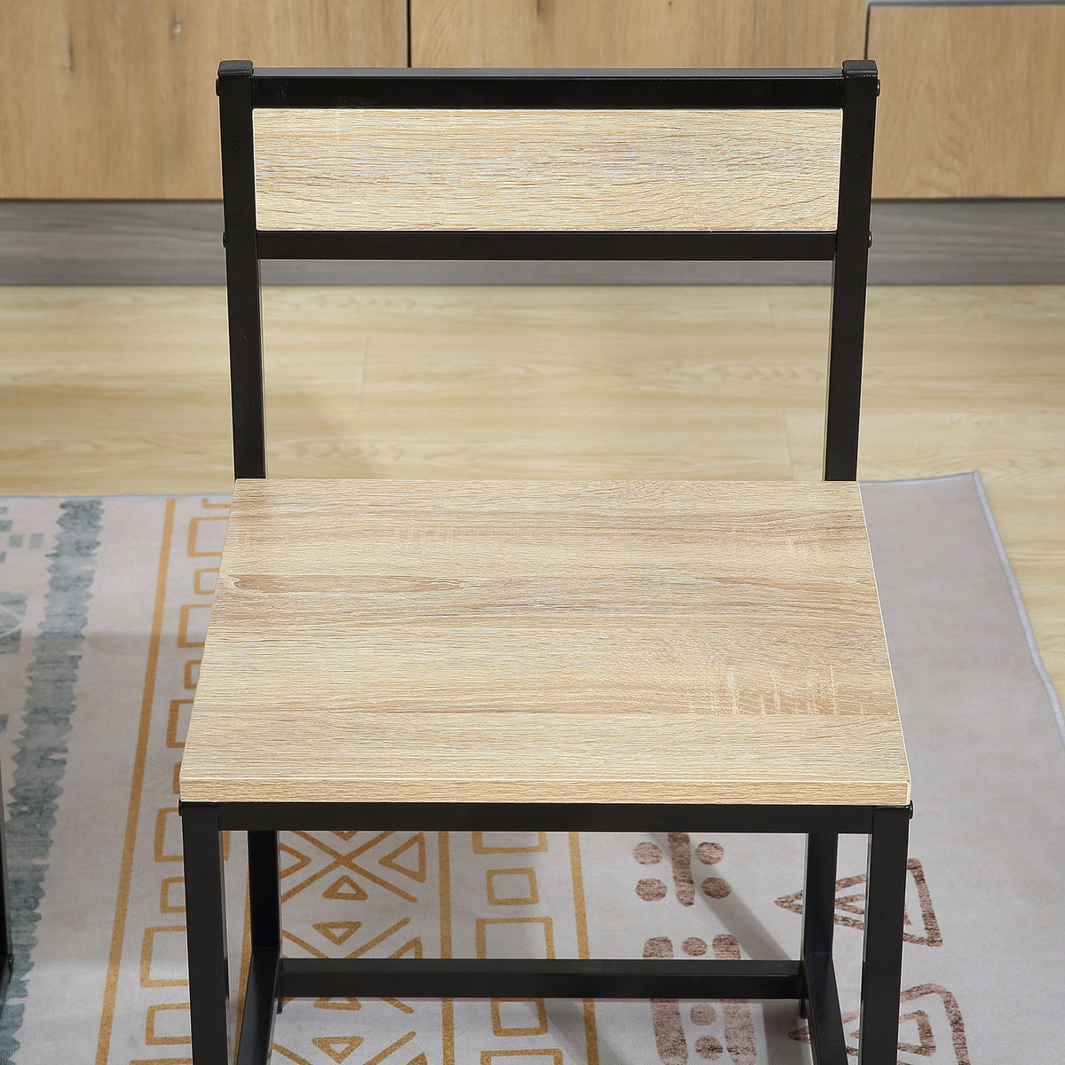 Ensemble Table et chaises de Salle à manger Set de 1 Table + 2 chaises encastrables pour Cuisine - métal Noir Aspect chêne Clair-8