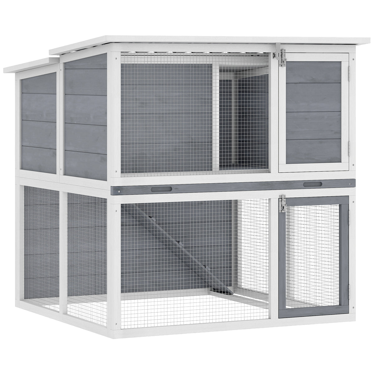 Clapier lapin extérieur cage à lapin 2 étages spacieux toit double ouverture plateau amovible 98x95x102,5cm gris-0
