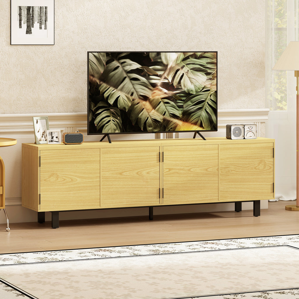 Meuble TV 180 cm, meuble télé pour 82 pouces avec 4 portes à ouverture par pression 180x35x55,5cm bois naturel-1