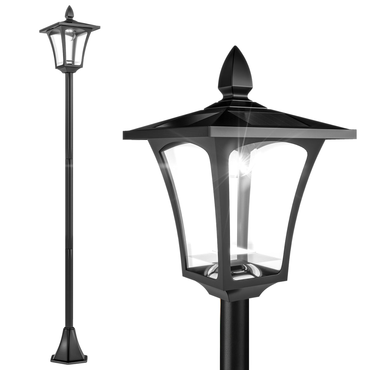 Luminaire extérieur lampadaire sur pied solaire lampadaire lanterne classique LED 40 Lm dim. 18L x 18l x 160H cm noir-0