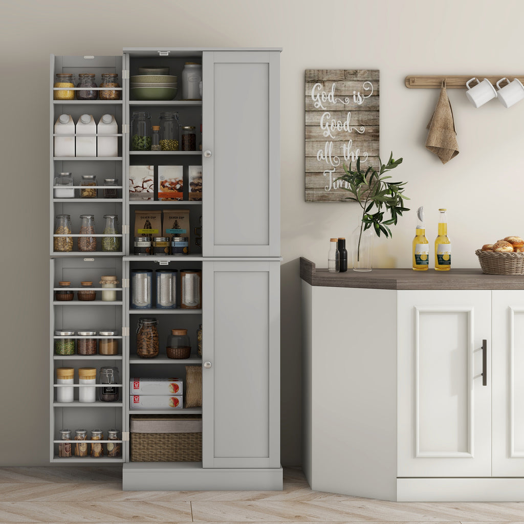 Armoire de cuisine buffet cuisine avec placards, étagère réglable et porte-épices, 60 x 35 x 166 cm, gris-7