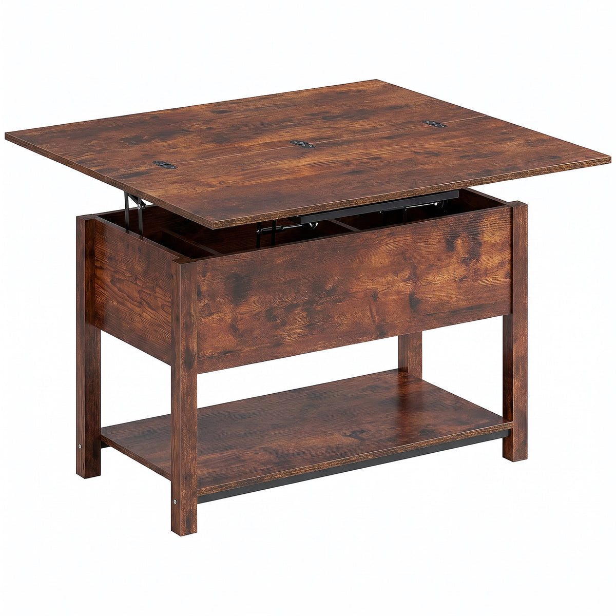 Table basse relevable et extensible table de salon avec compartiment caché étagère ouverte 100x45x50,5cm brun rustique-0