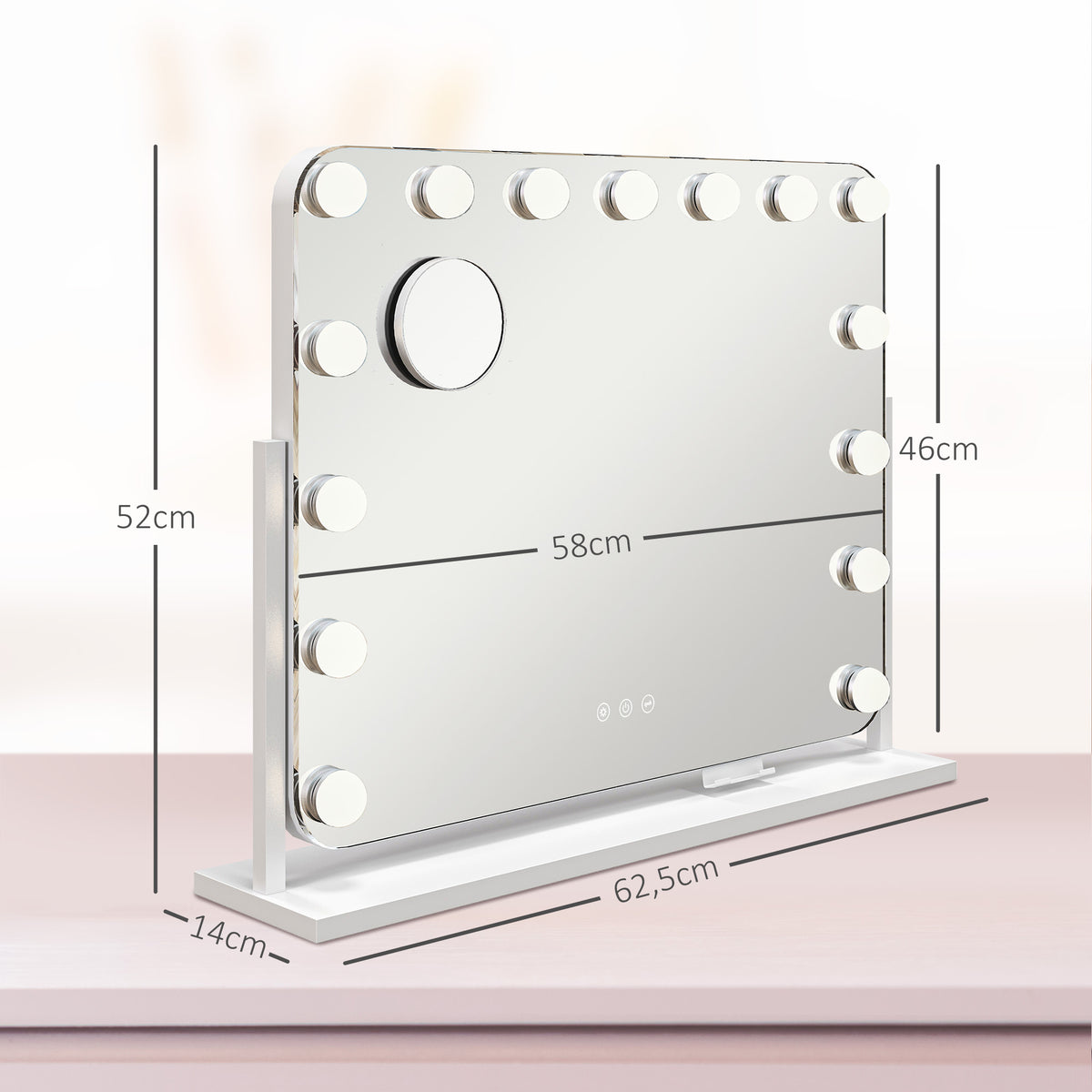 Miroir maquillage lumineux LED intensité réglable miroir grossissant port de charge USB, rotation à 360° 63 x 50 cm-2
